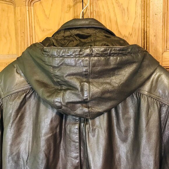 Vintage 90s Jacqueline Ferrar Soft Leather Coat Women's Large Brown Hooded Zip - Picture 10 of 13